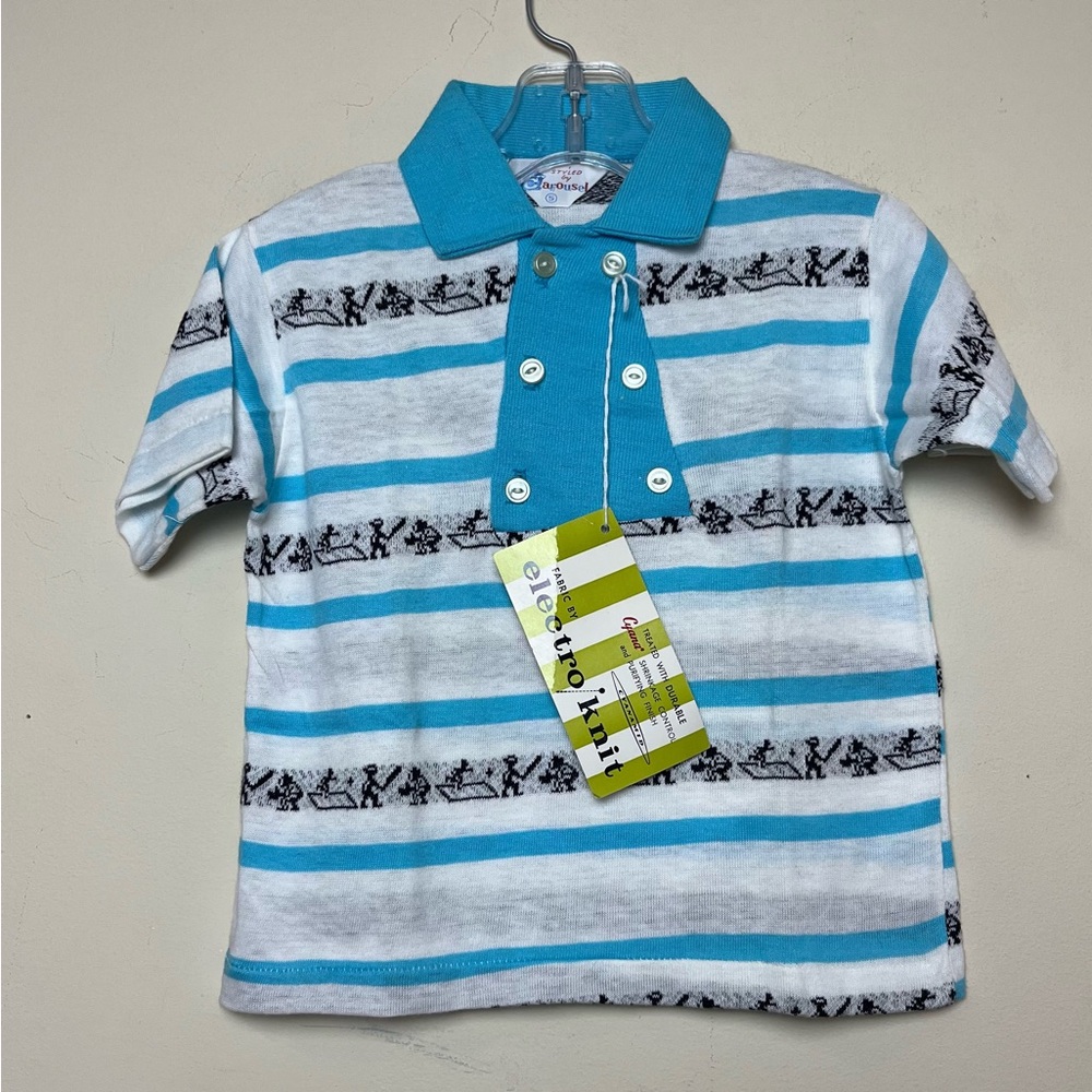 Electric Knit Vtg‎ 50s 60s NWT Sporty Blue Polo Summer Shirt Sz 5 Sports Striped